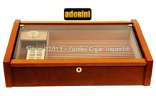 Adorini Humidor Vega Mahogany Deluxe Glass Top + Fragtfri (Med pakkeshop-løsning) [UDSOLGT]