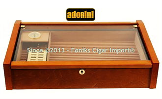 Adorini Humidor Vega Mahogany Deluxe Glass Top + Fragtfri (Med pakkeshop-løsning) [UDSOLGT]